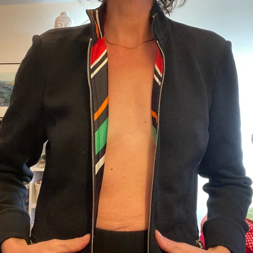 Vintage St. John Silk Color Striped Lightweight Sweater Jacket Quiet Luxury